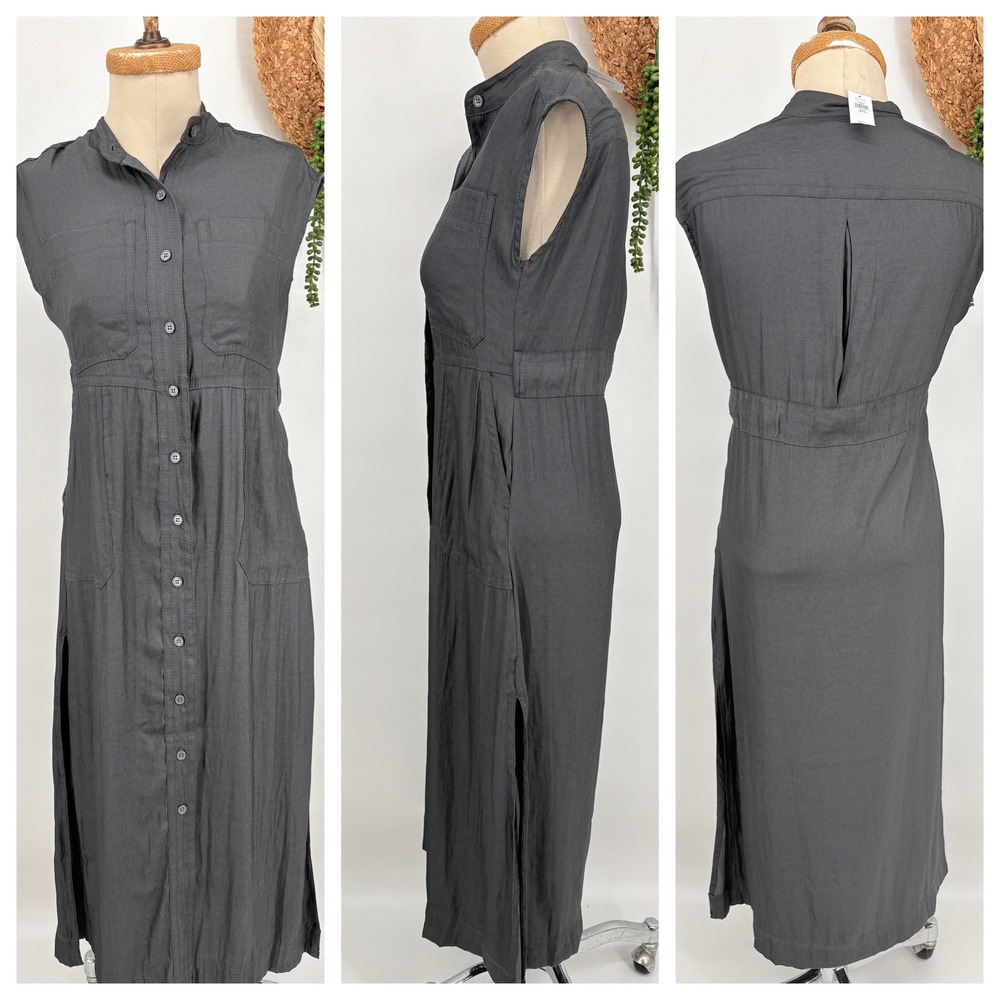 NWT XXS Banana Republic Button Down Utility Midi Shirt Dress Charcoal Gray